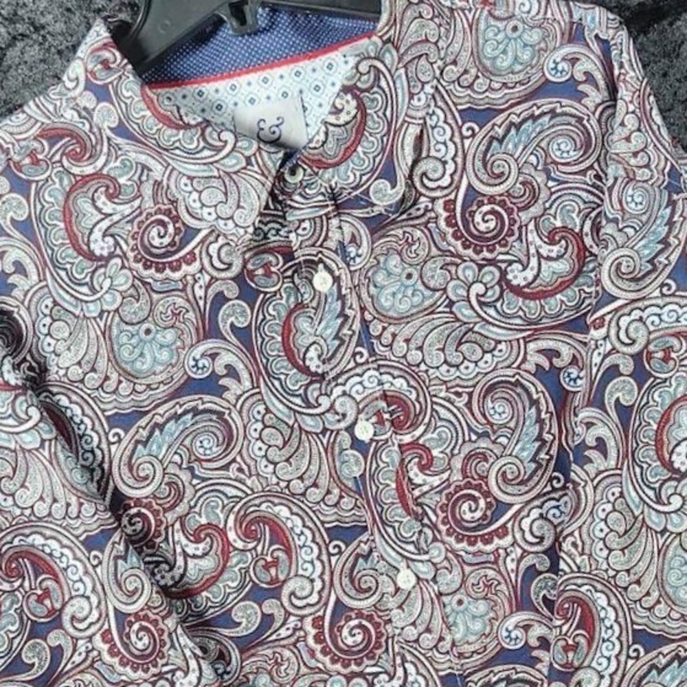 Kilburne & Finch 4XL Paisley Button Down Shirt Burgundy Navy Blue Long Sleeve